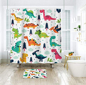Riyidecor Dinosaurs Shower Curtain Boys Kids Colorful Dino Cartoon Elasmosaurs 12 Pack Metal Hooks Decor Fabric Bathroom Polyester Waterproof 72" W x 72" H