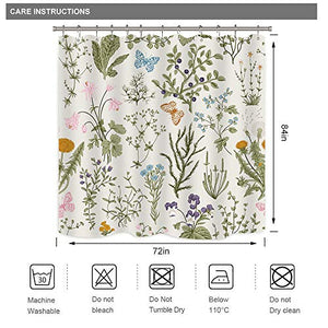 Riyidecor Floral Flower Shower Curtain 72Wx72H Inch Botanical Green Leaves Herbs Plant Waterproof Bathroom Fabric Decor Polyester 12 Pack Plastic Hooks