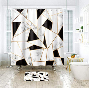 Riyidecor Fabric Marble Shower Curtain Set for Bathroom Decor 72Wx72H Inch Abstract Black White Geometric Bath Accessories for Men Kids Stone Surface Pattern Art Printed 12 Pack Plastic Hooks