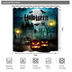 Riyidecor Happy Halloween Shower Curtain Pumpkin Cute Teal Scary Ghost Kids Castle Moon Creative Blazing Decor Fabric Set Polyester Waterproof 72x72 Inch 12 Pack Plastic Hooks Included