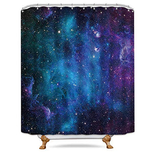 Riyidecor Extra Long Galaxy Outer Space Shower Curtain 72Wx84H Inch Universe Planets Magical Fantasy Star in Blue Sky Ocean Decor Fabric Bathroom 12 Pack Plastic Hooks