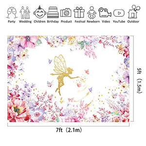 Riyidecor Fairy Princess Backdrop 7x5 Feet Gold Floral Butterflies Girl Baby Shower Tea Time Party Birthday Cake Table Background Studio Photography Props Photo Shoot Vinyl Cloth