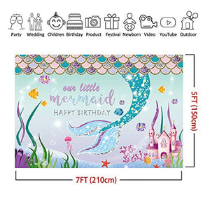 Riyidecor Little Mermaid Backdrop Happy Birthday Party Cartoon Undersea Water Plants 7x5 Feet Colorful Girls Shiny Cute Kids Baby Studio Photography Celebration Props Photo Shoot Vinyl Cloth