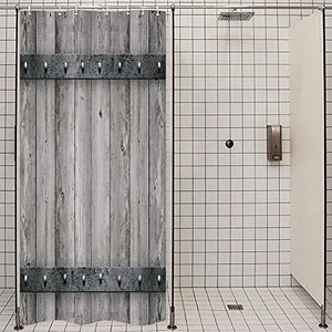Riyidecor Rustic Stall Barn Door Shower Curtain 39Wx72H Small Farmhouse Wooden Metal Texture Bathroom Decor Fabric Polyester Waterproof with 7 Pack Plastic Shower Hooks