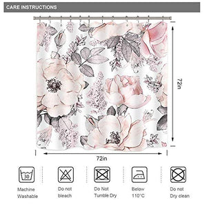 Riyidecor Watercolor Flower Shower Curtain Floral 72Wx72H Inch Abstract Pink Blossom Spring Rose Waterproof Fabric Modern Polyester Bathroom Bathtub Decoration 12 Pack Plastic Hooks