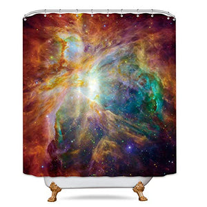 Riyidecor Outer Space Shower Curtain Galaxy Universe Yellow Orange Colorful Psychedelic Planet Nebula Starry Sky Decor Bathroom Set Fabric Polyester Waterproof 72X72 Inch 12 Pack Plastic Hooks