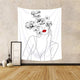Riyidecor Floral Woman and Flowers Tapestry 51Wx59H Inches Girl Black White Red Lips Outline Line Sketch Blossom Modern Fashion Design Art Printed Home Decor Wall Hanging for Living Room Bedroom Dorm