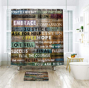 Riyidecor Quotes Motivational Shower Curtain Inspirational Vintage Farmhouse Panel Wooden Striped Bathroom Decor Fabric Panel 72x72 Inch Polyester Waterproof 12 Pack Plastic Shower Hooks Included