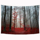Riyidecor Red Forest Tapestry 80Wx60H Inch Gothic Mysterious Rainy Foggy Nature Scene Burgundy Black Tree Leaf Modern Autumn Wall Hanging Bedroom Living Room