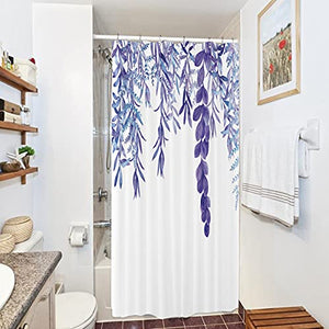 Riyidecor Purple Violet Leaves Maple Single Stall Shower Curtain 36Wx72H Inch Sage Bathroom Decor Watercolor Narrow Spring Botanical Plants Fabric Waterproof Home Bathtub Decor 7 Pack Plastic Hook
