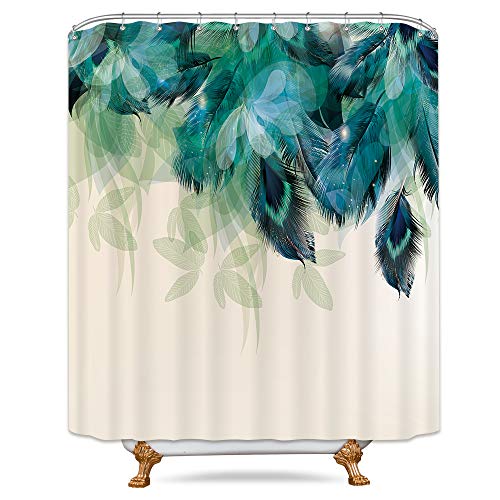 Riyidecor Extra Long Watercolor Peacock Feather Shower Curtain for Bat –  riyidecor