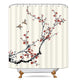 Riyidecor Red Floral Shower Curtain Cherry Sakura Pink Plum Blossom Asian Style Japanese Chinese Painting Birds Girls Fabric Polyester Waterproof Fabric 72Wx72H Inch 12 Pack Plastic Hooks