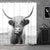 Riyidecor Funny Bull Shower Curtain 60Wx72H Inch Highland Cow Animal Wildlife Cute Sketch Milk Waterproof Fabric Modern Fashion Polyester Bathroom Decor 12 Pack Plastic Hooks