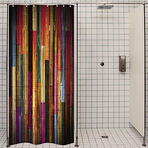 Riyidecor Small Stall Colorful Painted Wood Shower Curtain 36Wx72H Inch Plank Rustic Wooden Vintage Barn Door Bathroom Polyester Waterproof 7 Pack Plastic Hooks