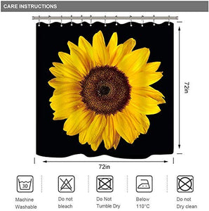 Riyidecor Sunflower Shower Curtain Rustic Flower Blossom Black and Yellow Photo Print Plant Floral Flower Cool Botany Art Nature Fabric Waterproof Home Bathtub Decor 12 Pack Plastic Hooks 72x72 Inch