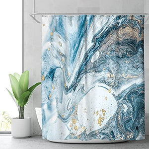 Riyidecor Blue Marble Shower Curtain for Bathroom Art Decor Abstract Blue Geomatric Stripe Luxury Textured Swirls Ripples Ocean Natural Waterproof Fabric 12 Pack Plastic Hooks 72Wx72H Inch
