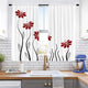 Riyidecor Red Flower Kitchen Curtains 55 x 39 Inch Floral Petals Rod Pocket Leaves Lines Geometrical Modern Woman Girl White Black Printed Living Room Bedroom Window Drapes Treatment Fabric 2 Panels