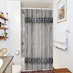Riyidecor Rustic Stall Barn Door Shower Curtain 39Wx72H Small Farmhouse Wooden Metal Texture Bathroom Decor Fabric Polyester Waterproof with 7 Pack Plastic Shower Hooks