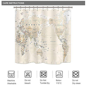 Riyidecor World Map Shower Curtain Travel Educational Vintage Geography Retro Countries Capital The Earth Decor Bathroom Fabric Set Polyester Waterproof Fabric 72Wx72H Inch 12 Pack Plastic Hooks