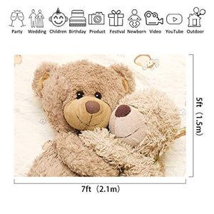 Riyidecor Teddy Bear Dolls Backdrop Fabric Polyester Children Happy Warm Cuddle Cute Lovely Brown Bear Dolls Plush Toys Friends Party 7x5 Feet Baby Shower Newborn Props Party Photo Shoot Backdrop