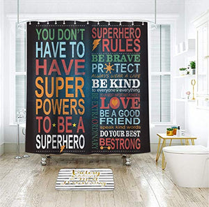 Riyidecor Quotes Shower Curtain Rules Inspirational Superhero Motivational Black Kids Educational Positive Bathroom Decor Fabric Panel 72x72 Inch Waterproof Polyester 12 Pack Shower Hooks