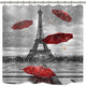 Riyidecor Vintage France Eiffel Tower Shower Curtain Paris Raining European City Modern Red Umbrella Landscape Black Fabric Waterproof Bathroom Home Decor Panel 72x72 Inch 12 Plastic Shower Hooks