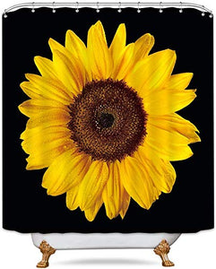 Riyidecor Sunflower Shower Curtain Rustic Flower Blossom Black and Yellow Photo Print Plant Floral Flower Cool Botany Art Nature Fabric Waterproof Home Bathtub Decor 12 Pack Plastic Hooks 72x72 Inch