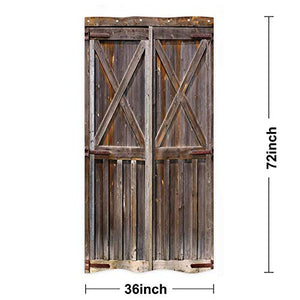 Riyidecor Stall Wooden Barn Door Shower Curtain 36Wx72H Inch Rustic Farmhouse Wood Western Country Brown Vintage Gate Fabric Polyester Waterproof Bathroom Home Decor 7 Pack Plastic Hooks