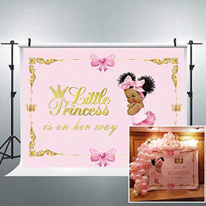 Riyidecor Royal Princess Backdrop Gold Crown Pink Bow Girls Africa Kids Photography Background 7x5 Feet Baby Shower Birthday Geometrical Decoration Newborn Props Party Photo Shoot Vinyl Cloth