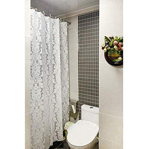 Riyidecor White Floral Damask Shower Curtain Panel 36W x 72H Inches Plastic Hooks 7 Pack Decor Fabric Bathroom Set Polyester Waterproof