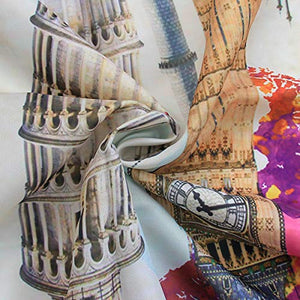 Riyidecor World Map Shower Curtain Travel Vintage Wanderlust Landmark Spot Cultural Statue of Liberty Big Ben Decor Fabric Set Polyester Waterproof 72x72 Inch with 12 Pack Hooks