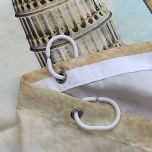 Riyidecor World Map Shower Curtain Travel Vintage Wanderlust Landmark Spot Cultural Statue of Liberty Big Ben Decor Fabric Set Polyester Waterproof 72x72 Inch with 12 Pack Hooks