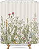 Riyidecor Fabric Green Leaves Shower Curtain for Bathroom Decor 60Wx72H Inch Floral Flower Botanical Decorative Bath Set Plants Herbs Bathroom Accessories Polyester Waterproof 12 Pack Hooks
