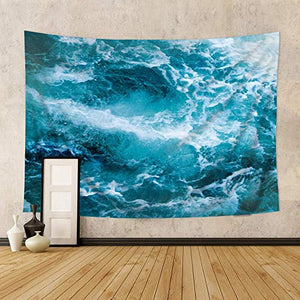 Riyidecor Ocean Tapestry 51x59Inch Cute Calm Wave Sea Cool Blue Nature Simple Aesthetic Art Wall Hanging Bedding Wall Art Decor Bathroom Fabric Home Dorm Living Room