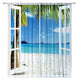 Riyidecor Ocean Beach Curtains Tropical Hawaiian Sea Turquoise Rod Rocket Island Seaside Landscape Palm Trees Windows Printed Living Room Bedroom Window Drapes Treatment Fabric 2 Panels 52 x 84 Inch