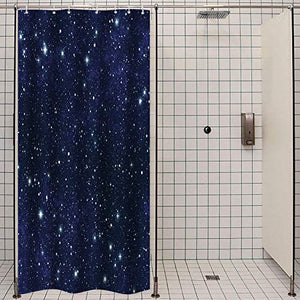 Riyidecor Small Stall Night Sky Stars Shower Curtain (No Glitter) 36Wx72H Inch Dark Blue Cosmic Starry Fantasy Galaxy Universe Fabric Waterproof Bathroom Home Decor 7 Plastic Hooks