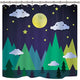 Riyidecor Mountain Forest Shower Curtain Triangle Trees Moon Stars Cloud Kids Decor Fabric Bathroom Set Polyester Waterproof 72x72 Inch Include Plastic Hooks 12 Pack
