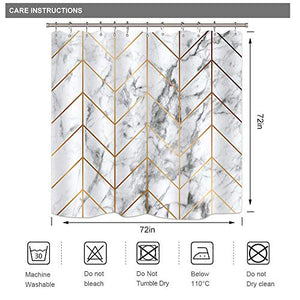 Riyidecor Marble Shower Curtain Geometric Abstract Herringbone Cute Ink Texture Chic Cool Chevron Luxurious Neutral Classy Aesthetic 72x72 Inch 12 Pack Hooks Bathroom Decor Fabric Polyester Waterproof