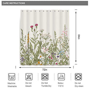 Riyidecor Extra Long Wild Flower Shower Curtain for Bathroom Decor 72Wx84H Inch Vintage Botanical Colorful Border Accessories Herbs Bathroom Set Windows Fabric Polyester Waterproof 12 Pack Hooks