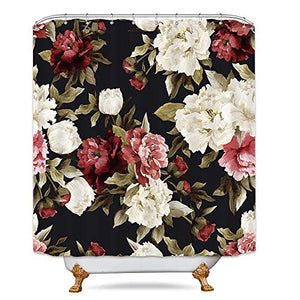 Riyidecor Watercolor Floral Shower Curtain Rustic Flowers Rose Girl Retro Leaves Blossom Peony Woman Waterproof Fabric Bathroom Home Decor Set 12 Pack Plastic Hooks 72Wx72H Inch