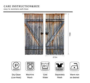 Riyidecor Wooden Barn Doors Kitchen Curtains Rustic Rod Pocket Retro Brown Woods Shabby Chic Farmhouse Printed Living Room Bedroom Window Drapes Treatment Fabric 2 Panels 55 x 39 Inch