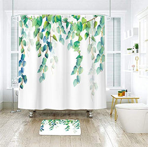 Riyidecor Leaf Shower Curtain Botanical Vines Cute Eucalyptus Elegant Plants Gorgeous Ivy Fresh 12 Pack Metal Hooks 72x72 inch Spring Watercolor Greenery Neutral Fabric Bathroom Polyester Waterproof