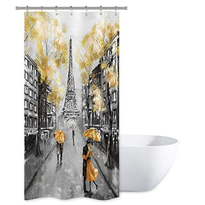Riyidecor Extra Long Paris Shower Curtain 39W x 72H Eiffel Tower Landscape France Modern Couple Oil Painting Black Yellow European City Fabric Waterproof Bathroom Home Decor 7 Plastic Shower Hooks
