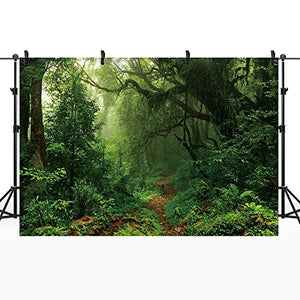 Riyidecor Jungle Forest Backdrop Nature Trees Photography Background Floral Green and Yellow Sunshine 7Wx5H Feet Decoration Celebration Props Party Photo Shoot Backdrop Vinyl Cloth