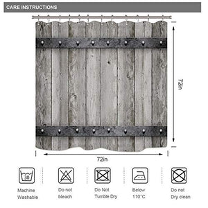 Riyidecor Rustic Barn Door Shower Curtain 72" W x 72" H Wooden Metal Texture Bathroom Decor Fabric Panel Polyester Waterproof with 12 Pack Plastic Shower Hooks