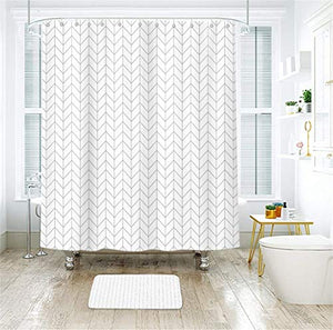 Riyidecor Chevron Shower Curtain Geometric Herringbone 72Wx78H Inch Striped Simple Modern Classy Neutral Contemporary 12 Pack Hooks Decor Fabric Bathroom Set Polyester Waterproof