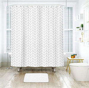 Riyidecor Chevron Shower Curtain Extra Long 72Wx84H Inch Geometric Herringbone Striped Simple Modern Classy Neutral Contemporary 12 Pack Hooks Decor Fabric Bathroom Set Polyester Waterproof