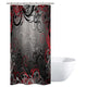 Riyidecor Red and Grey Black Shower Curtain Metal Hooks 7 Pack Leaf Swirl Floral Modern Forest Decor Fabric Set Polyester Waterproof Fabric Bathtub 39Wx72H Inch