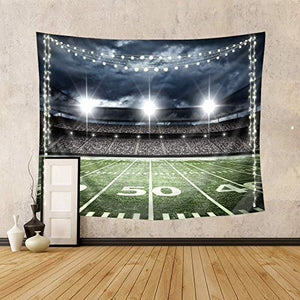 Riyidecor Football Tapestry Sports Stadium Soccer 59Wx51L Inch Field Cool Fan American College Light Night Fanatic Turf Boys Kids Funny Grass Modern Decoration Bedroom Living Room Dorm Wall Hanging