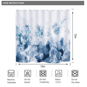 Riyidecor Abstract Watercolor Ombre Blue Shower Curtain 72WX72H Inch Gray Cold White Modern Art Gradient Painting Decor Bathroom Set Fabric Polyester 12 Pack Plastic Shower Hooks